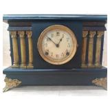 SESSIONS MANTEL CLOCK BLACK W/GOLD PILLARS AND