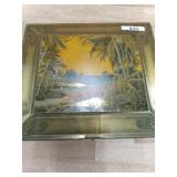 APPROX 10" SQUARE METAL DECORATIVE BOX - PALM