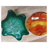 1 LOT - 2 PCS - ART DECO DISHES -  1 ORANGE AND 1