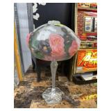 Floral frosted glass lamp with metal base
