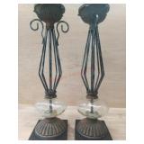 1 LOT - 1 PR METAL AND GLASS CANDLE HOLDERS