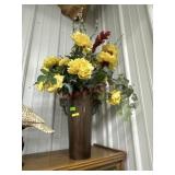 Floral arrangement with metal vase