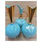 1 LOT - 3 PCS - ROBIN EGG BLUE W. GOLD TRIM -