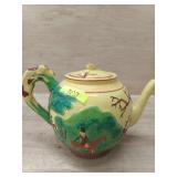 CERAMIC TEAPOT -W/FOX HUNT SCENE * SPOUT HAS