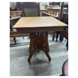 Ornate X legged oak lamp table 24x24x30