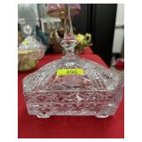 FOOTED CRYSTAL TRIANGULAR CANDY DISH W/SPIRE TOP