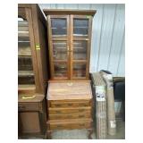 DROP FRONT SECRETARY DESK W/DOUBLE GLASS DOORS
