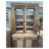 Antique solid wood glass door cabinet