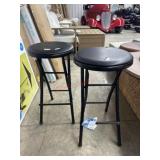 1 LOT - 2 - BLACK ROUND METAL FOLDING STOOLS