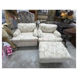 2 Floral upholstered chair with ottoman