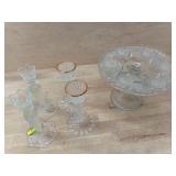 1 LOT -  5 PCS - 2 PR CLEAR CANDLESTICKS - ONE