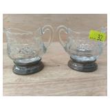 SUGAR AND CREAMER - CLEAR W/QUITED DESIGN - METAL