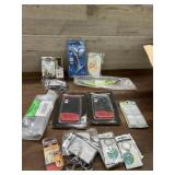 Box of assorted keychains, wall and screw