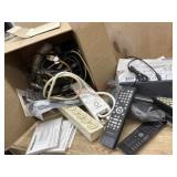 Box lot of electronic cables, Remotes and misc