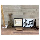 Music box, framed picture, misc music notes