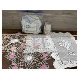 Box of assorted doilies/ vintage handkerchief