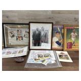 2 baseball puzzles, belt buckle, sports cards and