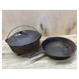 Cast iron skillet and bean pot with lid