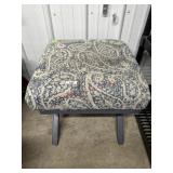 Blue and beige wood leg ottoman