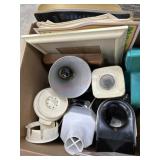 Box with blender, rug,  wood knife block and