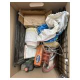 Box of flower pots, trash can lid and misc.