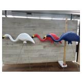 3 x colored yard flamingos