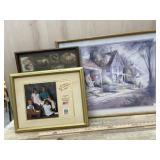 Framed house with flower garden print and 2 photo