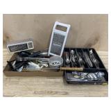 Flat of kitchen utensils and flatware tray with