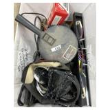 Box with spot light, head phones and misc.