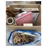 Box lot of light covers, vase, wood puzzles, tote