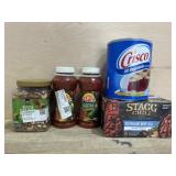 Deluxe nuts. Salsa. Crisco. Stagg chili