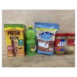 Protein bars. Lemon juice. Almonds. Jif