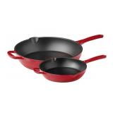 2pc Cast Iron Skillet red