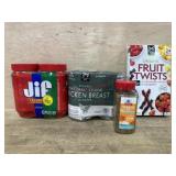 Jif. Chunk chicken. Caribbean seasoning. Fruit