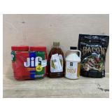 Jif. Honey. Syrup. Bacon bits