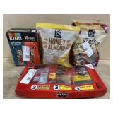 Kind bars. Honey almond granola. Trail mix. Beef