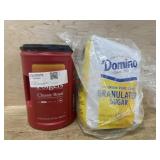 Folgers classic roast. Domino sugar bag has small