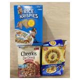 Rice Krispies, Cinnamon Cheerios, Honey Bunches