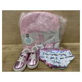 GIRLS: Sz8 Pink Shoes, 5pk Briefs sz 6, Hooded