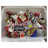Tote ofull of various Christmas ornaments