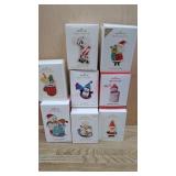8- Hallmark figure ornaments  Snowmen, Santa,