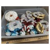 Tote of doughnut and candy cane ornaments