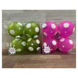 Two boxes shatterproof ornaments - green/pink -