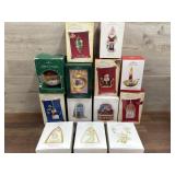13 keepsake ornaments including candy claus,