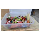 Tote of ornament and picks. Grinch dice