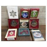 9 Hallmark ornaments Birds, Rabbits and misc