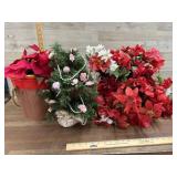 Box of Poinsettia flowers ,tree and misc