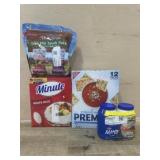 Trail mix. Rice. Saltines. Mayo