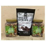Steak strips beef snacks & 2 containers of