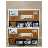 White Plastic Cutlery Packets - two boxes - 400